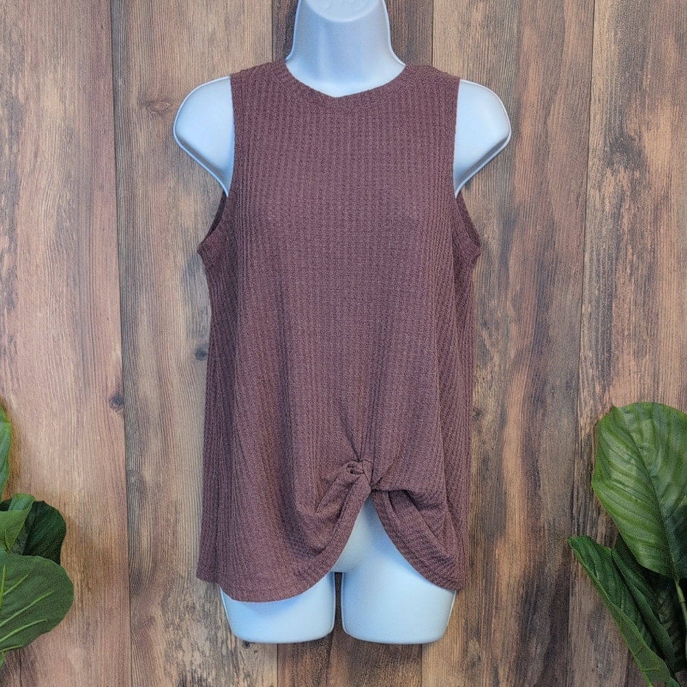 MIHOLL Mauve/Lavender Waffle Knit Knotted Tank Top S        C536